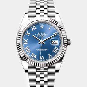 Rolex Blue Stainless Steel Datejust Automatic Men's Wristwatch 41 mm