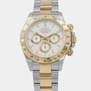 Rolex White 18k Yellow Gold Stainless Steel Cosmograph Daytona Automatic Men's Wristwatch 40 mm