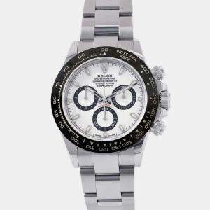 Rolex White Stainless Steel Cosmograph Daytona Automatic Men's Wristwatch 40 mm