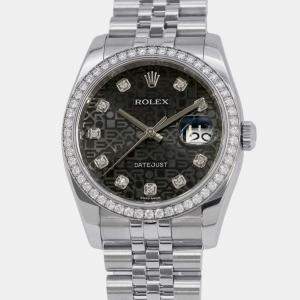 Rolex Black Diamond 18k White Gold Stainless Steel Datejust Automatic Men's Wristwatch 36 mm