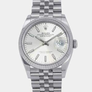Rolex Silver 18k White Gold Stainless Steel Datejust Automatic Men's Wristwatch 36 mm