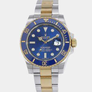 Rolex Blue 18k Yellow Gold Stainless Steel Submariner Automatic Men's Wristwatch 40 mm