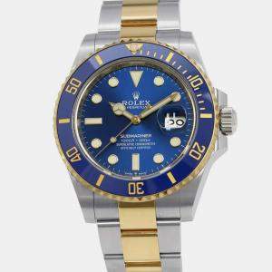 Rolex Blue 18k Yellow Gold Stainless Steel Submariner Automatic Men's Wristwatch 41 mm