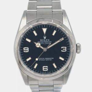 Rolex Black Stainless Steel Explorer 14270 Automatic Men's Wristwatch 36 mm
