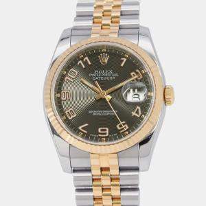 Rolex Black 18k Rose Gold Stainless Steel Datejust Automatic Men's Wristwatch 36 mm