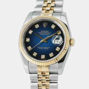 Rolex Blue 18k Yellow Gold Stainless Steel Datejust 116233 Automatic Men's Wristwatch 36mm