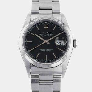 Rolex Black Stainless Steel Datejust 16200 Automatic Men's Wristwatch 36mm