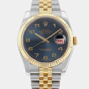 Rolex Blue 18k Yellow Gold Stainless Steel Datejust Automatic Men's Wristwatch 36mm