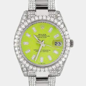 Rolex Custom Green 10.3ct Diamonds Stainless Steel Datejust II  Automatic Men's Wristwatch 41mm