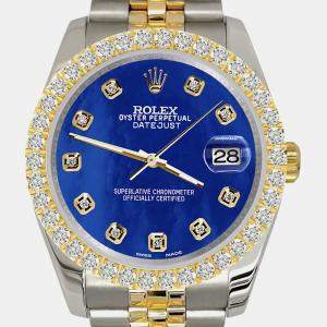 Rolex Custom Royal Blue 3.05ct Diamonds 18K Yellow Gold Stainless Steel Datejust 116233 Automatic Men's Wristwatch 36mm