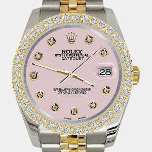 Rolex Custom Orchid Pink 3.05ct Diamonds 18K Yellow Gold Stainless Steel Datejust 116233 Automatic Men's Wristwatch 36mm