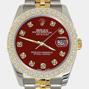 Rolex Custom Imperial Red 3.05ct Diamonds 18K Yellow Gold Stainless Steel Datejust 116233 Automatic Men's Wristwatch 36mm