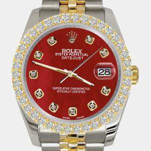 Rolex Custom Red 3.05ct Diamonds 18K Yellow Gold Stainless Steel Datejust 116233 Automatic Men's Wristwatch 36mm