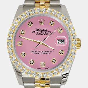 Rolex Custom Hot Pink 3.05ct Diamonds 18K Yellow Gold Stainless Steel Datejust 116233 Automatic Men's Wristwatch 36mm