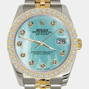 Rolex Custom Aquamarine 3.05ct Diamonds 18K Yellow Gold Stainless Steel Datejust 116233 Automatic Men's Wristwatch 36mm