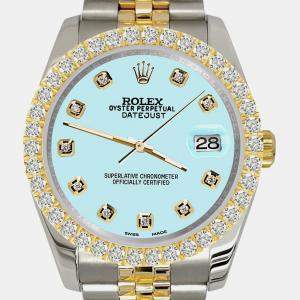 Rolex Custom Aqua Blue 3.05ct Diamonds 18K Yellow Gold Stainless Steel Datejust 116233 Automatic Men's Wristwatch 36mm