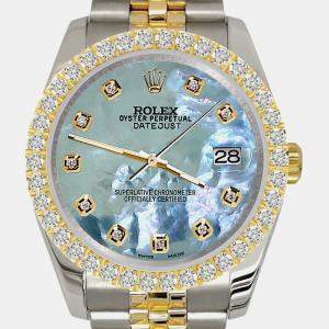 Rolex Custom Tahitian Blue 3.05ct Diamonds 18K Yellow Gold Stainless Steel Datejust 116233 Automatic Men's Wristwatch 36mm