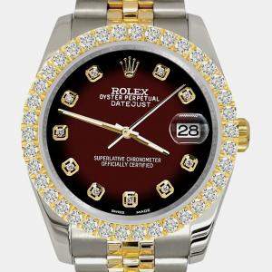 Rolex Custom Maroon Vignette 3.05ct Diamonds 18K Yellow Gold Stainless Steel Datejust 116233 Automatic Men's Wristwatch 36mm