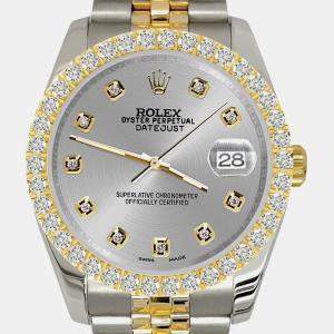 Rolex Custom Gray 3.05ct Diamonds 18K Yellow Gold Stainless Steel Datejust 116233 Automatic Men's Wristwatch 36mm