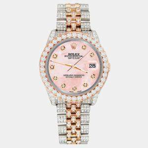 Rolex Custom Royal Pink 10.75ct Diamonds 18K Rose Gold Stainless Steel Datejust 116231 Automatic Men's Wristwatch 36mm