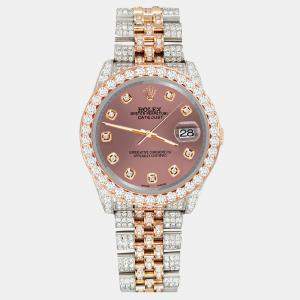 Rolex Custom Salmon 10.75ct Diamonds 18K Rose Gold Stainless Steel Datejust 116231 Automatic Men's Wristwatch 36mm