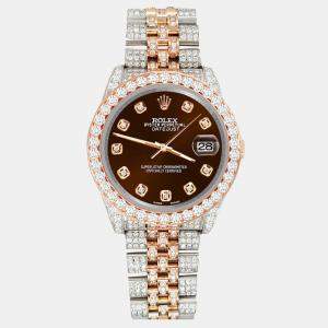 Rolex Custom Chocolate  10.75ct Diamonds 18K Rose Gold Stainless Steel Datejust 116231 Automatic Men's Wristwatch 36mm