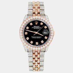 Rolex Custom Black 10.75ct Diamonds 18K Rose Gold Stainless Steel Datejust 116231 Automatic Men's Wristwatch 36mm