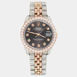 Rolex Custom Rhodium Gray 10.75ct Diamonds 18K Rose Gold Stainless Steel Datejust 116231 Automatic Men's Wristwatch 36mm