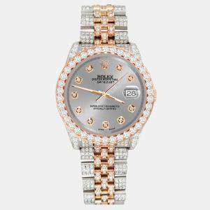 Rolex Custom Gray 10.75ct Diamonds 18K Rose Gold Stainless Steel Datejust 116231 Automatic Men's Wristwatch 36mm