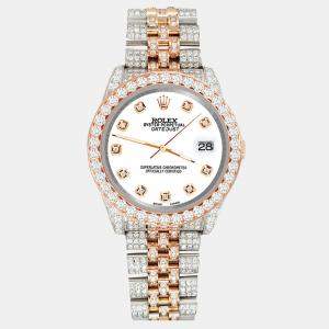 Rolex Custom White 10.75ct Diamonds 18K Rose Gold Stainless Steel Datejust 116231 Automatic Men's Wristwatch 36mm