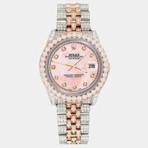 Rolex Custom Royal Pink 10.75ct Diamonds 18K Rose Gold Stainless Steel Datejust 116231 Automatic Men's Wristwatch 36mm