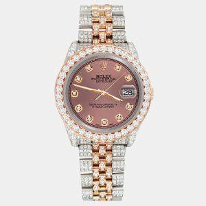 Rolex Custom Salmon 10.75ct Diamonds 18K Rose Gold Stainless Steel Datejust 116231 Automatic Men's Wristwatch 36mm