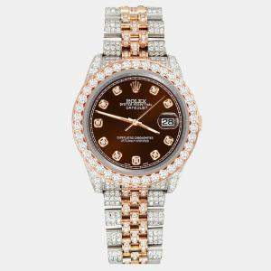 Rolex Custom Chocolate  10.75ct Diamonds 18K Rose Gold Stainless Steel Datejust 116231 Automatic Men's Wristwatch 36mm