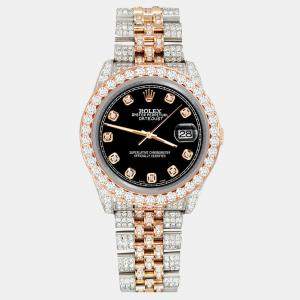 Rolex Custom Black 10.75ct Diamonds 18K Rose Gold Stainless Steel Datejust 116231 Automatic Men's Wristwatch 36mm