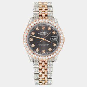 Rolex Custom Rhodium Gray 10.75ct Diamonds 18K Rose Gold Stainless Steel Datejust 116231 Automatic Men's Wristwatch 36mm