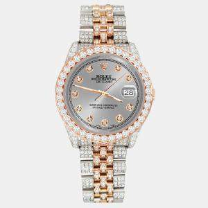 Rolex Custom Gray 10.75ct Diamonds 18K Rose Gold Stainless Steel Datejust 116231 Automatic Men's Wristwatch 36mm