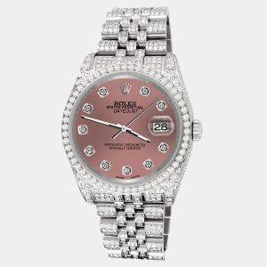Rolex Custom Salmon 10.2ct Diamonds Stainless Steel Datejust 116200 Automatic Men's Wristwatch 36mm