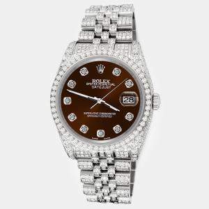 Rolex Custom Chocolate  10.2ct Diamonds Stainless Steel Datejust 116200 Automatic Men's Wristwatch 36mm