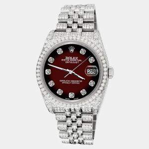 Rolex Custom Maroon Vignette 10.2ct Diamonds Stainless Steel Datejust 116200 Automatic Men's Wristwatch 36mm