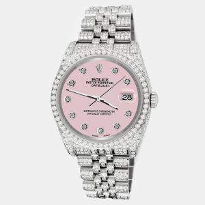 Rolex Custom Orchid Pink 10.2ct Diamonds Stainless Steel Datejust 116200 Automatic Men's Wristwatch 36mm