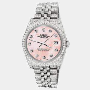 Rolex Custom Royal Pink 10.2ct Diamonds Stainless Steel Datejust 116200 Automatic Men's Wristwatch 36mm