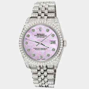 Rolex Custom Pink 10.2ct Diamonds Stainless Steel Datejust 116200 Automatic Men's Wristwatch 36mm