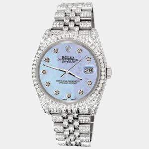 Rolex Custom Purple 10.2ct Diamonds Stainless Steel Datejust 116200 Automatic Men's Wristwatch 36mm