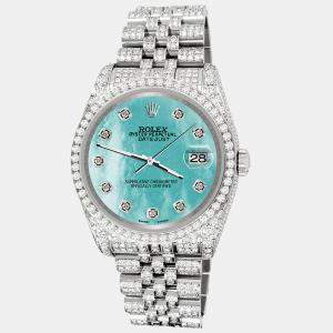 Rolex Custom Aquamarine 10.2ct Diamonds Stainless Steel Datejust 116200 Automatic Men's Wristwatch 36mm
