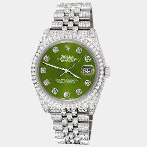 Rolex Custom Royal Green 10.2ct Diamonds Stainless Steel Datejust 116200 Automatic Men's Wristwatch 36mm