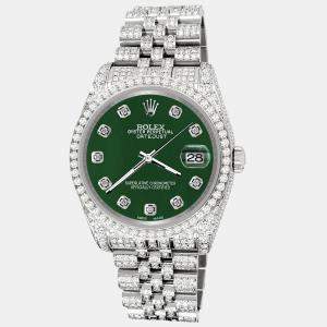 Rolex Custom Forest Green 10.2ct Diamonds Stainless Steel Datejust 116200 Automatic Men's Wristwatch 36mm