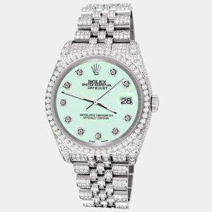 Rolex Custom Malachite 10.2ct Diamonds Stainless Steel Datejust 116200 Automatic Men's Wristwatch 36mm