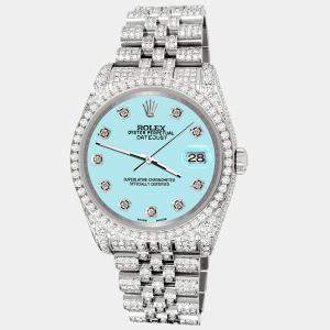 Rolex Custom Ice Blue 10.2ct Diamonds Stainless Steel Datejust 116200 Automatic Men's Wristwatch 36mm