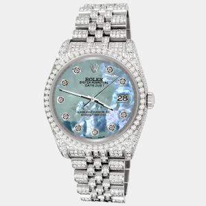 Rolex Custom Tahitian Blue 10.2ct Diamonds Stainless Steel Datejust 116200 Automatic Men's Wristwatch 36mm