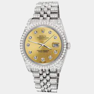 Rolex Custom Champagne 10.2ct Diamonds Stainless Steel Datejust 116200 Automatic Men's Wristwatch 36mm